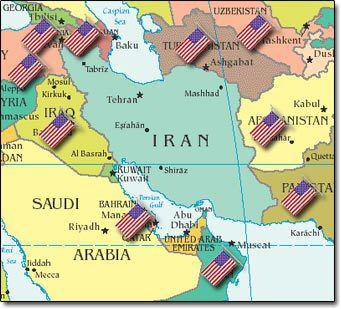 Map of US military bases around Iran.