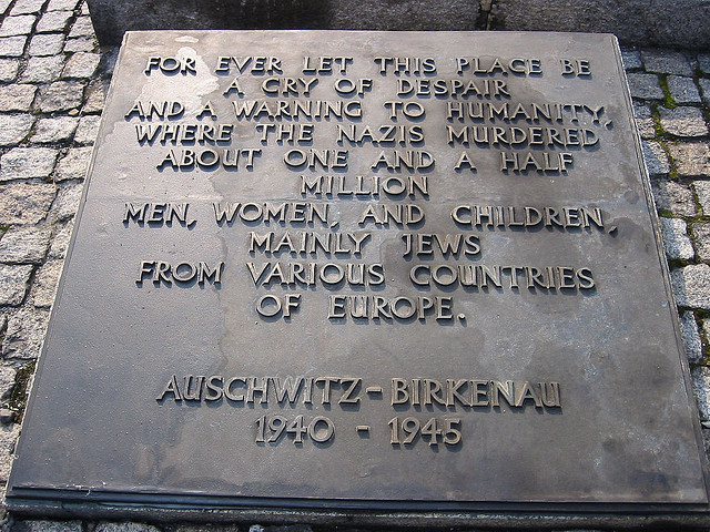 New Auschwitz plaque commemorating the killing of about 1.5 million people.