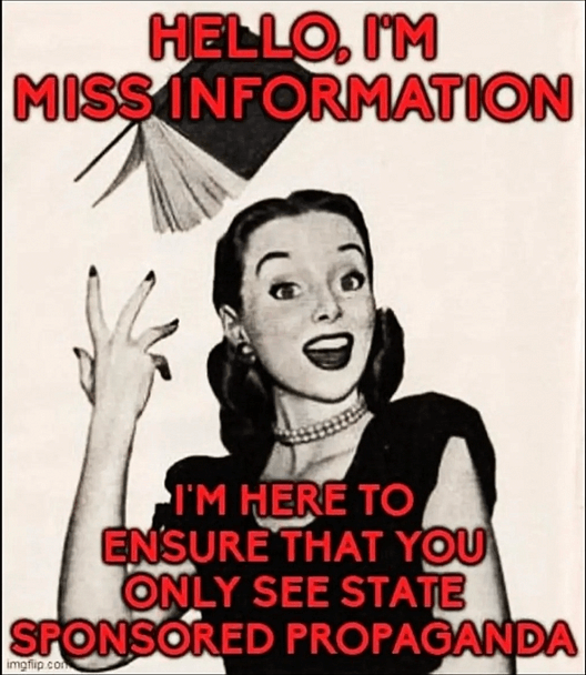 Miss Information promoting state sponsored propaganda.
