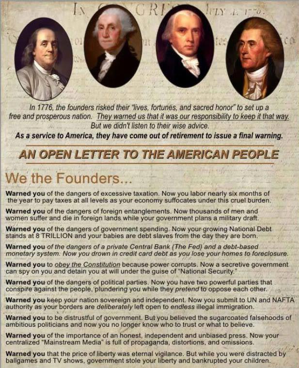Open Letter From Founding Fathers