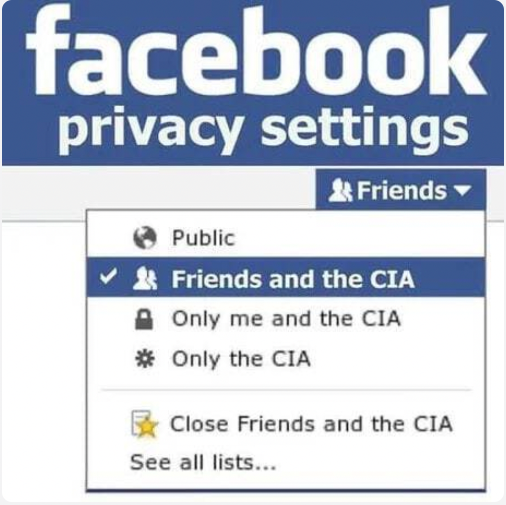 Facebook privacy settings including the CIA.