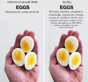 Meme about the health benefits of eggs.