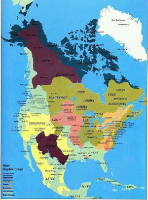 A map of Mexico, North America, and Canada oulining Indian Tribal Territory.