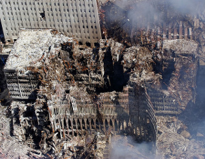 A huge hole in building 6 of the WTC.