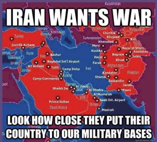 Map of US military bases around Iran.