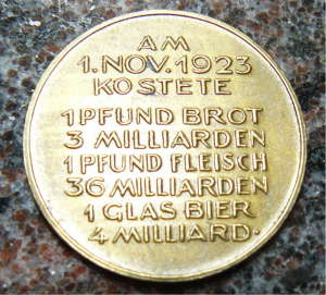 A medal commemorating Germany's 1923 hyperinflation.