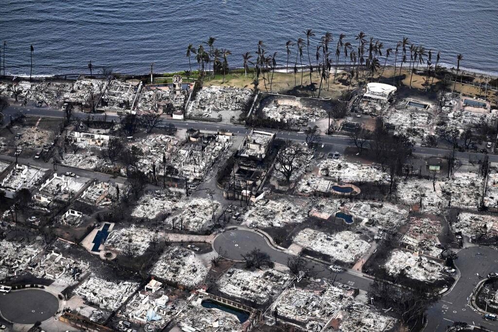 The town of Lanaina in Maui Hawaii Damage