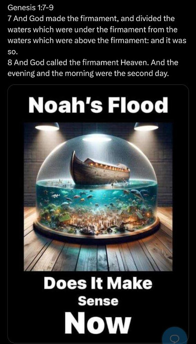A wooden arc inside a glass bell jar full of water with cities flooded.