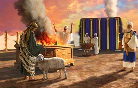 Priests gathered around a sacrificial altar